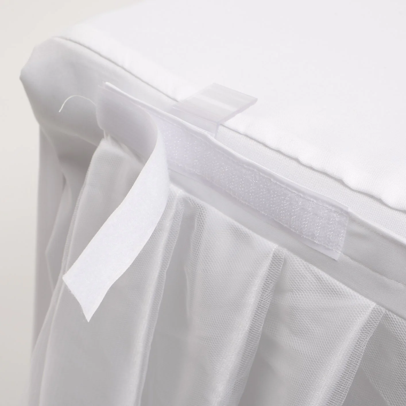 Tulle and Ice Silk Layered Table Skirting + BONUS Clips - White (5.2m) - Image 3