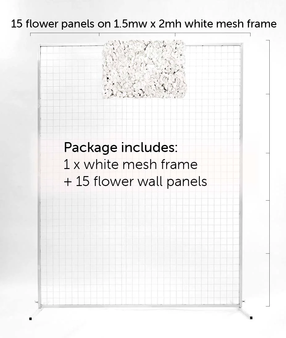 Flower Wall & Freestanding Frame Package - White Hydrangea / White Mesh Frame (2mx1.8m) - Image 3