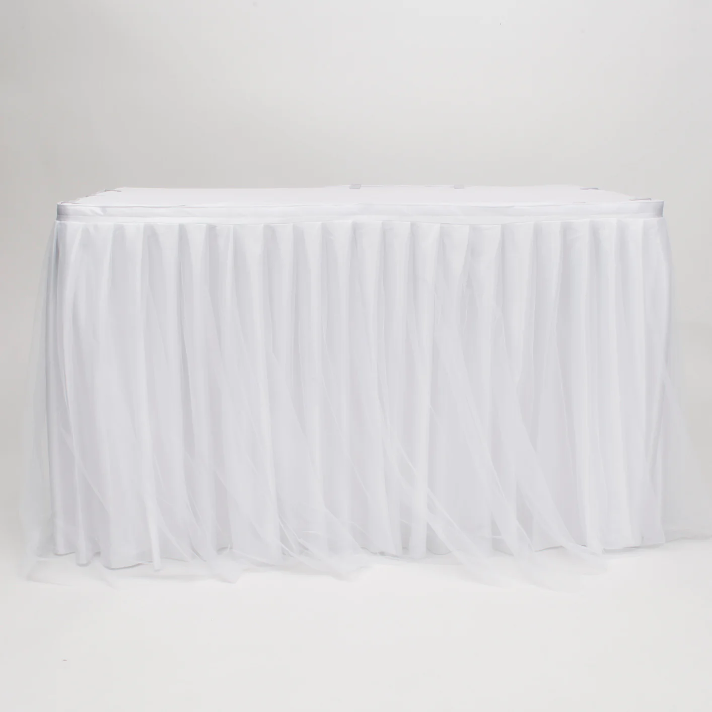 Tulle and Ice Silk Layered Table Skirting + BONUS Clips - White (3m)
