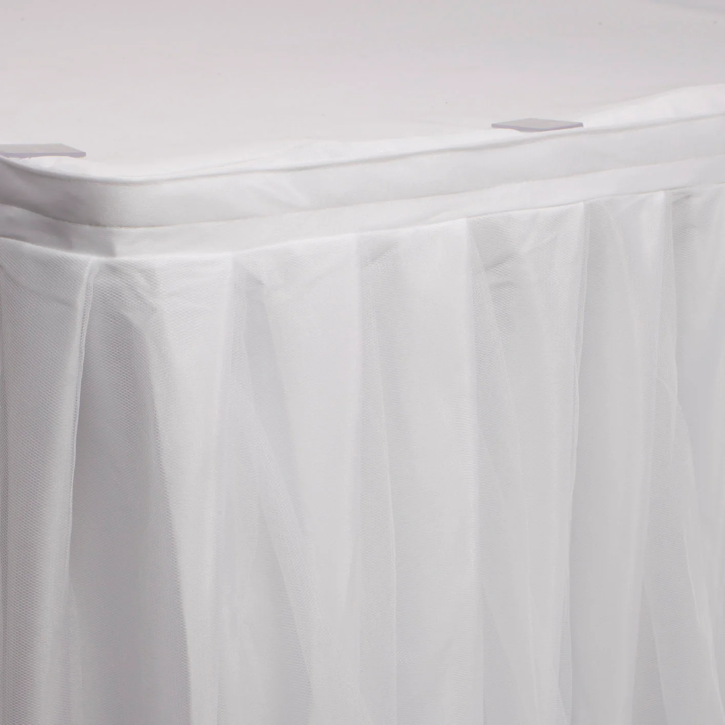 Tulle and Ice Silk Layered Table Skirting + BONUS Clips - White (3m) - Image 4